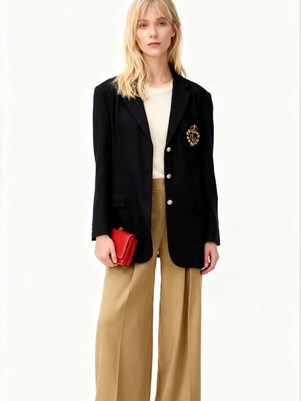 Lauren Ralph Lauren Wool Embroidered-Logo Blazer Size 14W